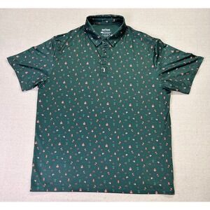 Bogey Bros Golf Co Mens XL Green Performance Polo Shirt Bears Outhouse Print
